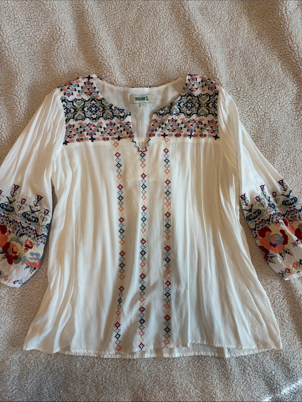 Rococo & Co. White Embroidered Peasant Tunic